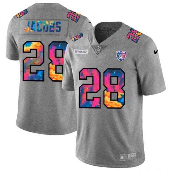 Las Vegas Raiders 28 Josh Jacobs Men Nike Multi Color 2020 NFL Crucial Catch NFL Jersey Greyheather